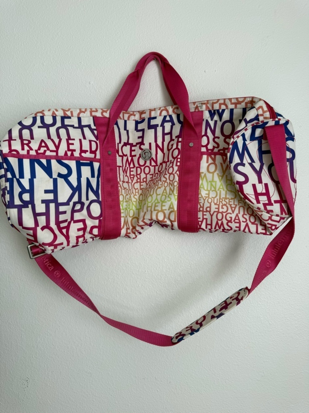 lululemon athletica Pink Multi Letter-Print Travel Duffel Bag - Picture 1 of 13